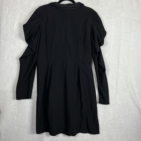 ASOS Curve Black Drape Ruched Long Sleeve Deep Vneck Sexy Tux Blazer Mini Dress - Picture 10 of 16